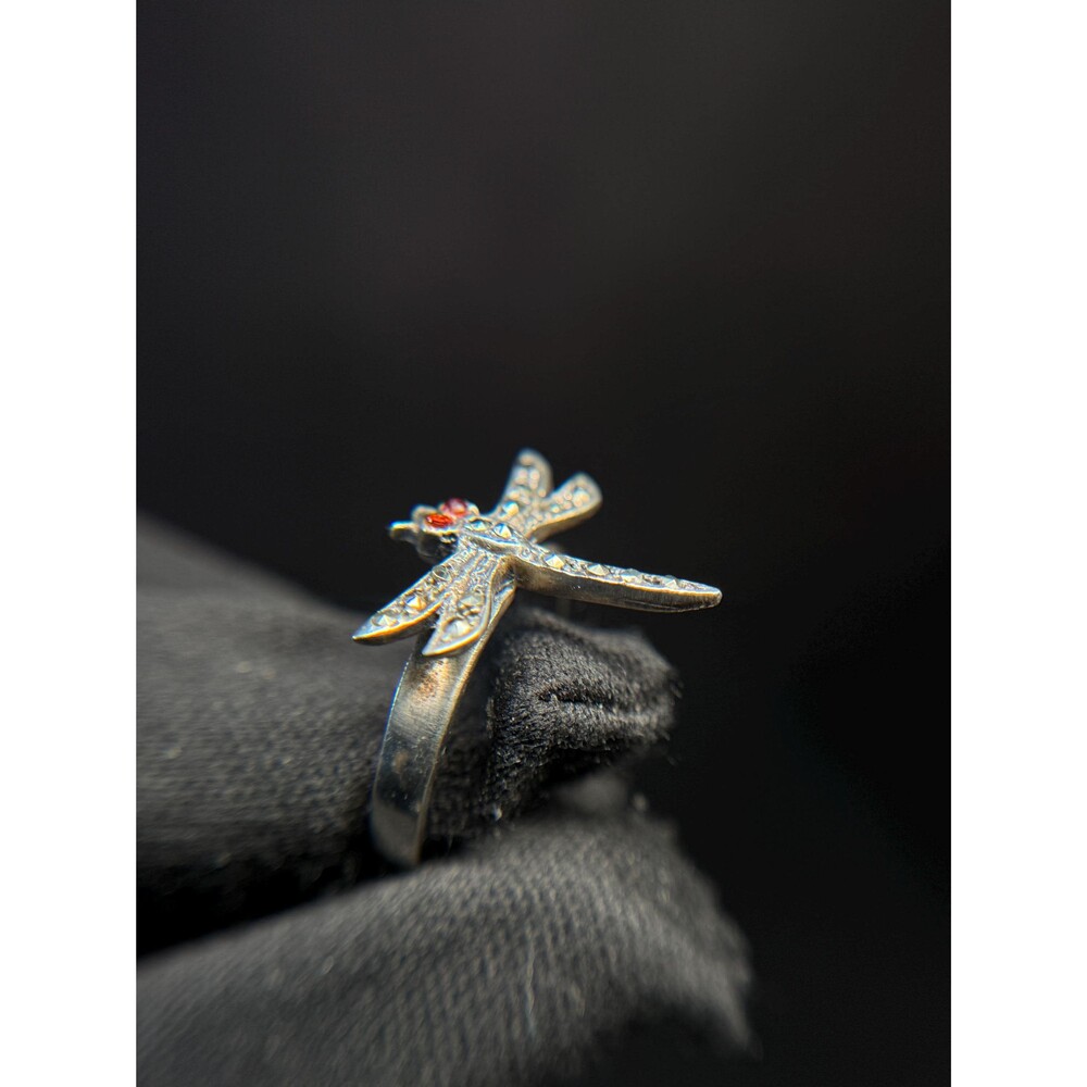 Sterling Silver Garnet Marcasite Dragonfly Ring Size 6.75 - Picture 11 of 13